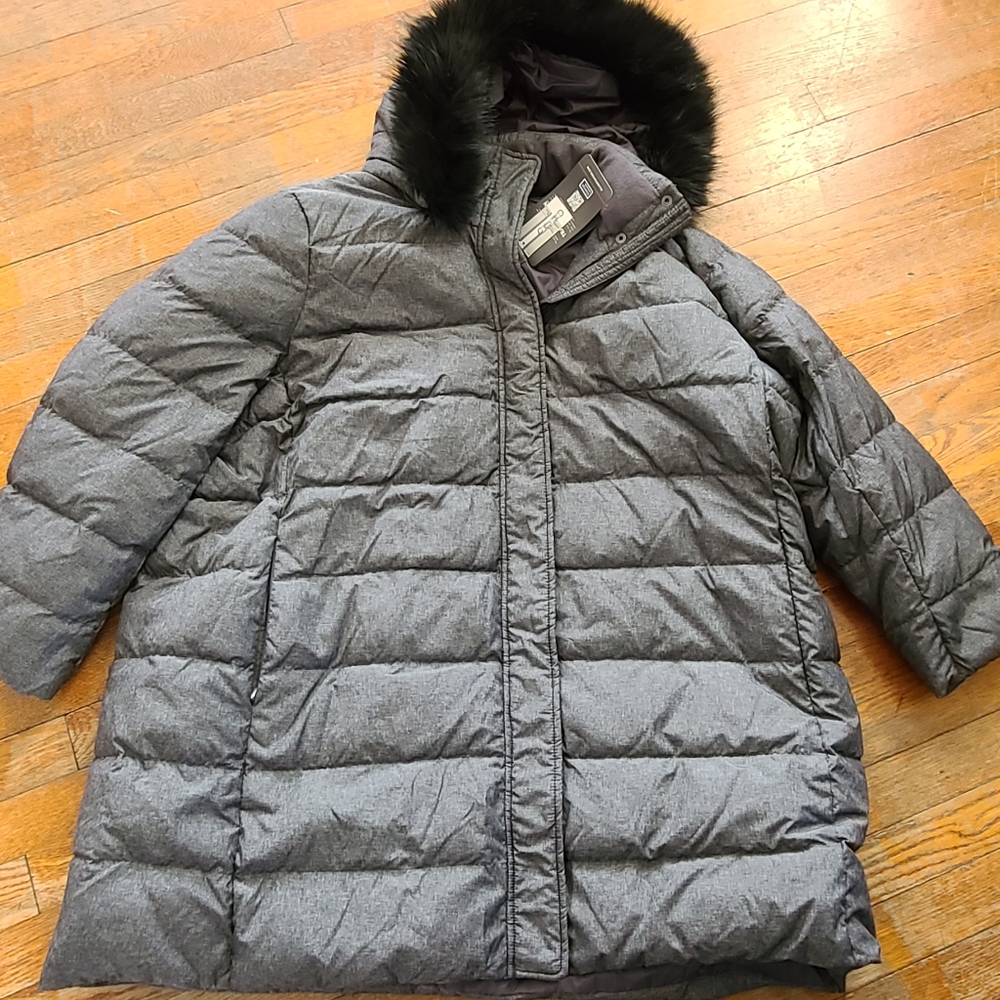 Lands End Water Resistant Down and Feather Parka 3X PETITE Gray Heather,Hood,NWT